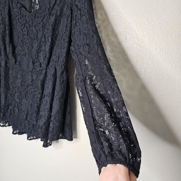 Torrid 2x Black Balloon Sleeve Peplum Lace Top Whimsigoth Dark Cottage Romantic - Picture 3 of 7